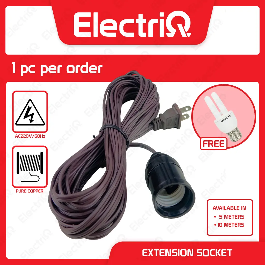 [FREE 1 PC BULB] Electriq Lamp Socket Bulb Socket Extension Cord Power Cable
