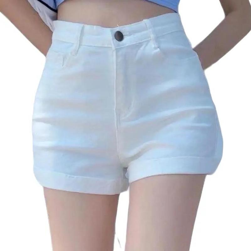 Quần shorts kaki Jean lưng cao nữ lật lai thời trang trẻ ,Women Pants Màu Trắng Kem Denim