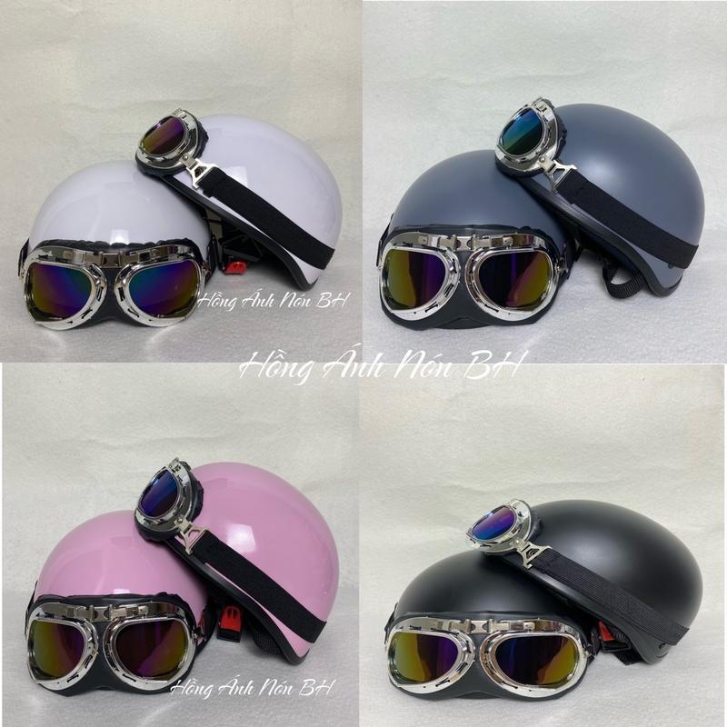 Mũ Bảo hiểm trơn nhiều màu kèm kính Phi công cute đáng yêu