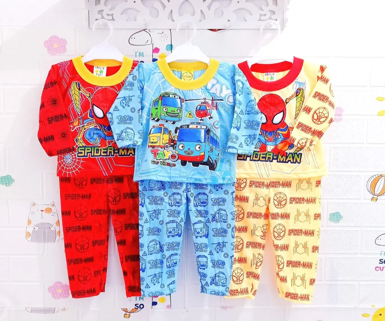 PROMO 3 PASANG STELAN LENGAN PANJANG CANDY ANAK COWOK 3 BULAN - 7 TAHUN/STELAN ANAK COWOK Katun Perempuan Cewek