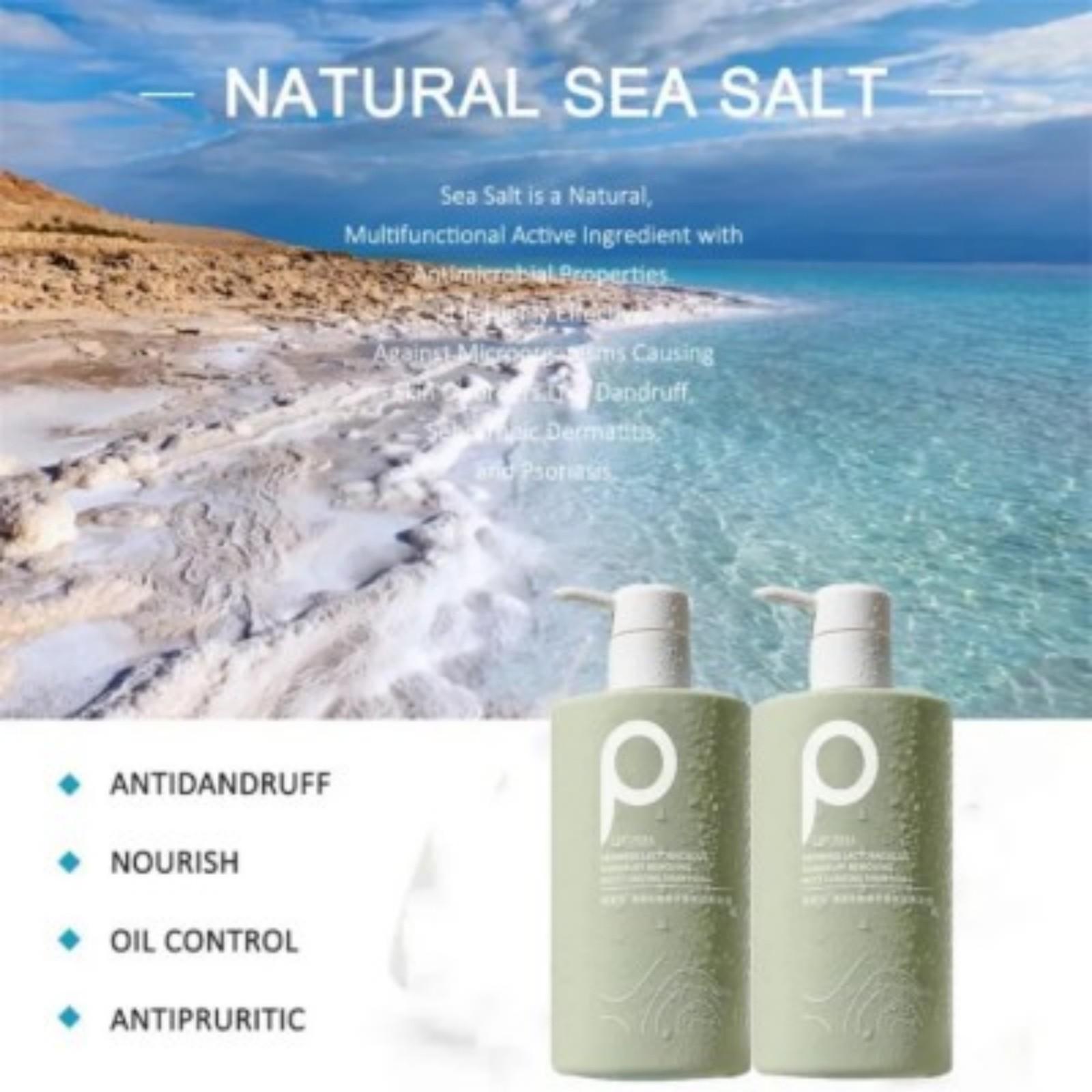 LIUFUSHA Shampo Anti Ketombe Penghilang Ketombe Anti Gatal Shampoo Sea Salt Shampoo Anti Rambut Rontok Dan Mengontrol Minyak Singkirkan ketombe Memperbaiki kulit kepala yang gatal Pembersihan mendalam dan kontrol minyak Rambut lebih halus 500ml