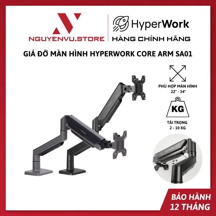 [KHO HN - HCM] Giá đỡ màn hình Hyperwork Core Arm SA01 - Phù hợp màn 22 - 32" - Tải trọng 2 -10Kg - Hàng Chính Hãng