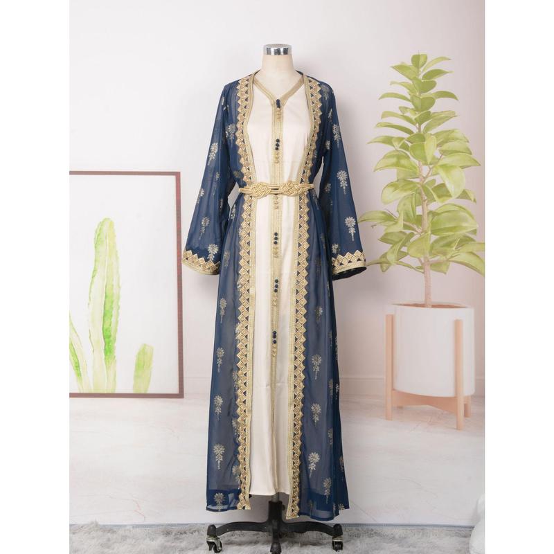 2025 Muslim East Arab Dress Robe Embroidered Cardigan Vest Two-Piece Set Dress EBay 7
