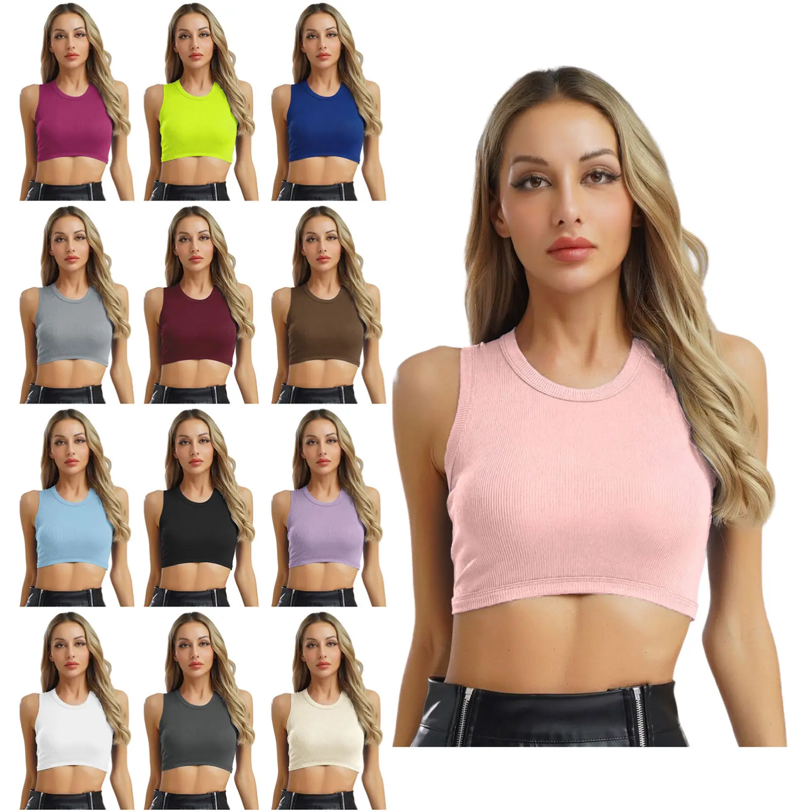 CHICTRY  Women Stretchy Knitted Tank Top Round Cropped Tops Sport Casual Vest Fashion Vest Party Clubwear