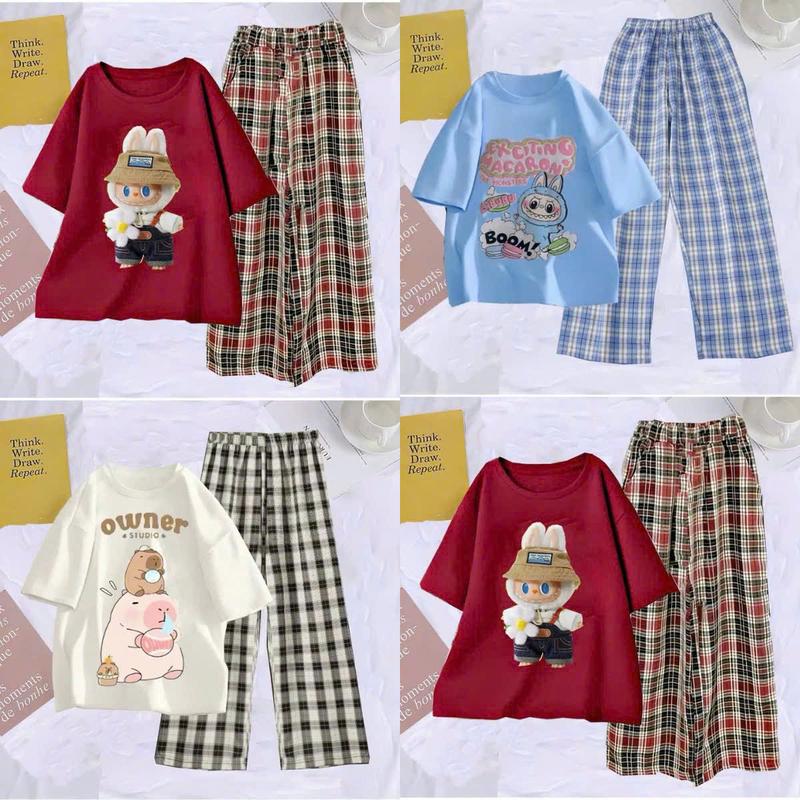 SÉT bộ áo thun quần dài  CAPPYBARA LABUBU dành cho bé gái đủ size 9-45 kg chất liệu vải mềm mịn thoáng mát mã 8764