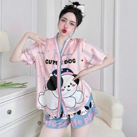 BIGSIZE (60-78kg ) 20 mẫu PIJAMA CỔ TIM TAY NGẮN QUẦN ĐÙI  THIẾT KẾ CAO CẤP Nữ Women Áo Ngủ Quần Ngủ  Kem big size pizamanu Nhung 2