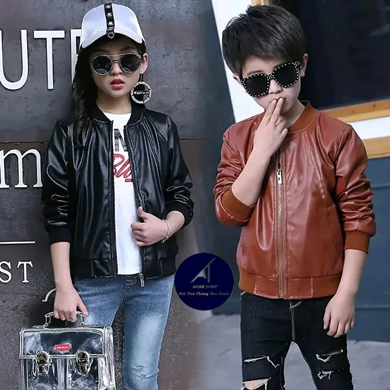 Jaket Kulit anak laki-laki / perempuan model Bomber Bahan Vienna 100% Umur 3-12 tahun 1