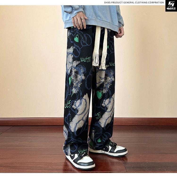 Product Introduction of 2024 Pants Trendy Brand Pu Shuai Fried Street Men's Autumn Vintage Vintage Casual Pants American Retro Graffiti Full Printed Wide-Leg Pants 4