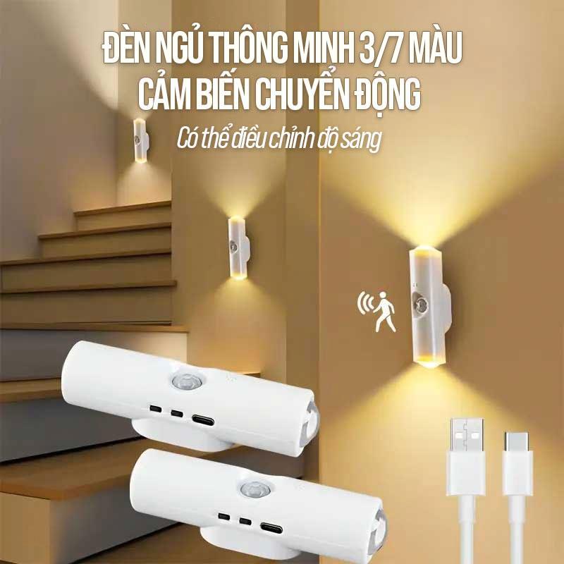  Đèn Ngủ Cảm Ứng Chuyển Động Ánh Sáng Đổi Màu Gắn Tường Không Cần Khoan Dùng Làm Đèn Tường Phòng Ngủ 
