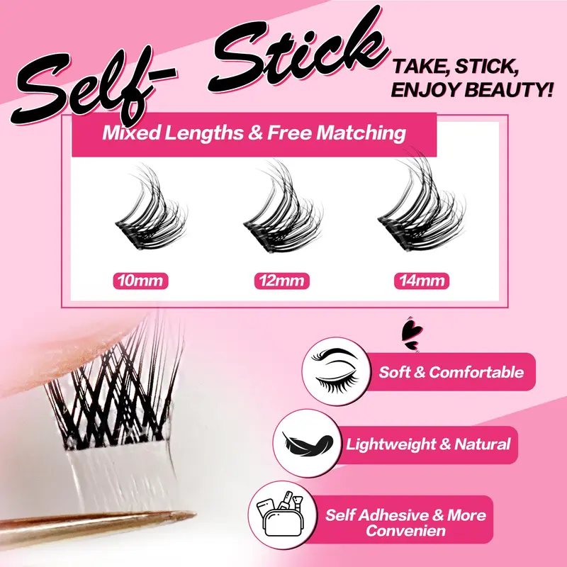 Self-adhesive Eyelash Extensions Kit, 1 Set Natural Look Eyelash Extensions, Self-adhesive Eyelashes, Eye Makeup Product for Women & Girls, Cosmetic 7