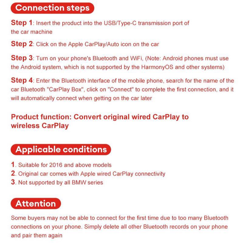 Wireless Car Adapter, Wired to Wireless Car Adapter, Automatic Connect Adapter, Plug and Play Mini Box Compatible with 99% Cars 8