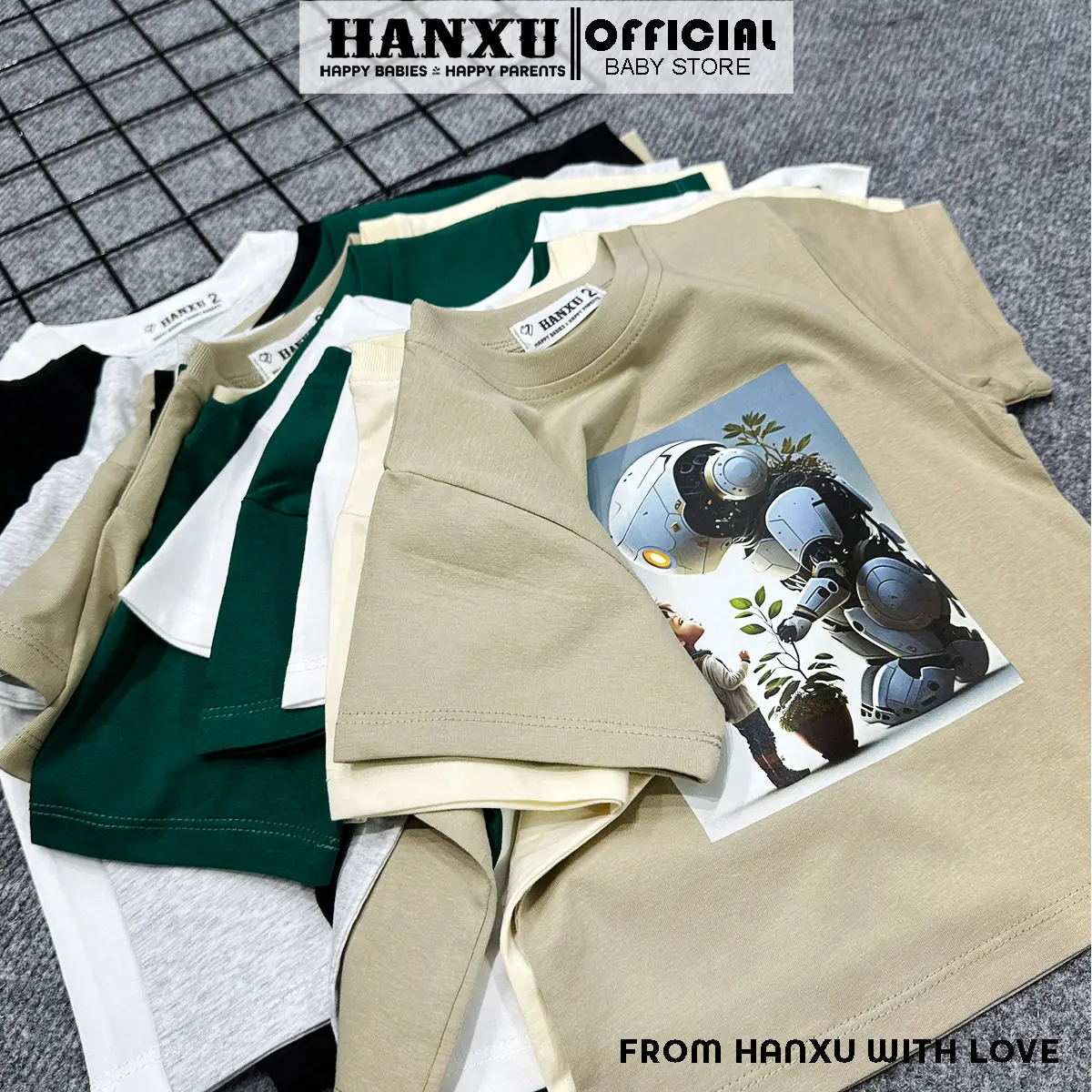 Áo Phông Cộc Tay Bé Trai Hình In Cực Xinh Form Basic Vải Cotton, Áo Phông Cho Bé Trai Hanxu
