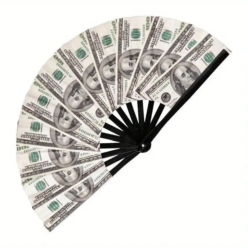 Product Introduction of Money Print Folding Fan, 1 Count Durable Bamboo Frame Handheld Fan, Decorative Hand Fan for Home Party Wedding Festival, Party Decoration Supplies 0