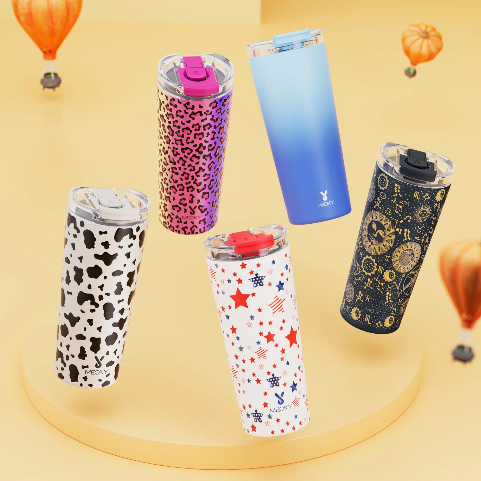 【Meoky】 24oz Double-mouth Slanted Coffee Cup, 1/2 Counts Direct Drinking Mouth and Straw Mouth, Leak-proof Cup Lid, Vacuum Flask, Stainless Steel Vacuum Flask, Wide Mouth and Narrow Bottom for Easy Cleaning and Car Loading, Travel Accessories, Tumbler