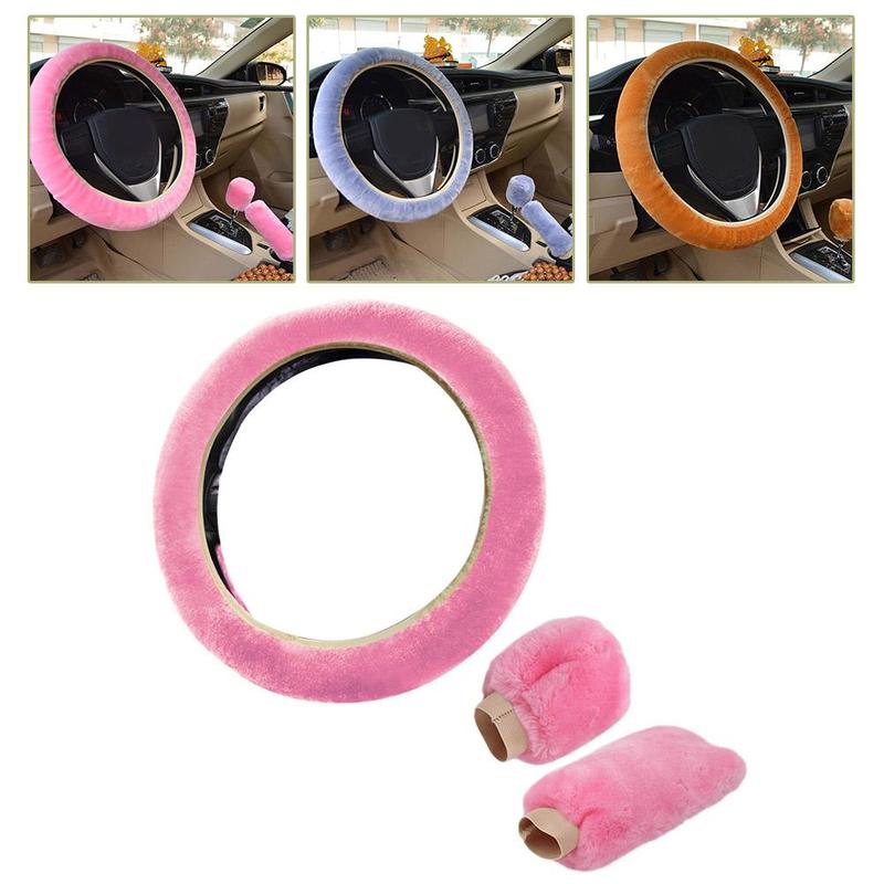 Universal Warm Plush Car Steering Wheel Cover Gearshift Women Protector Soft Decoration Y4J5 0