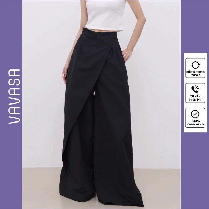 Quần dài nữ lưng cao ống rộng form siêu tôn dáng chất vải không nhăn cao cấp VAVASA QT26