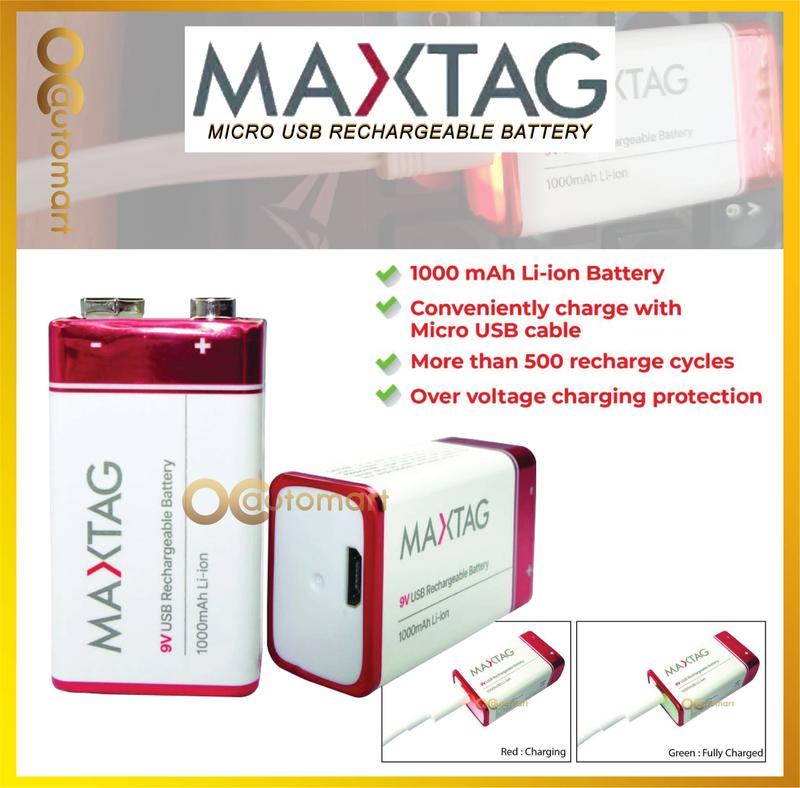 MaxTag / Smart Tag 9V 1000 mAh Li-ion Micro USB Rechargeable Battery <>bank Accessories Automotive Car 0