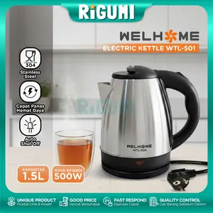 Welhome Kettle Air Elektrik WTL-501 Teko Listrik 1.5 Liter Stainless Steel Cepat Panas Auto Shut Off Hemat Daya 500 Watt untuk Minuman