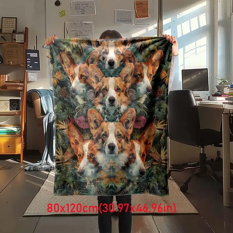 Corgi Pattern Blanket, Soft Throw Blanket, Air-conditioned Room Blanket, Warm Nap Blanket for Home Office Travel, Gift for Friend 4