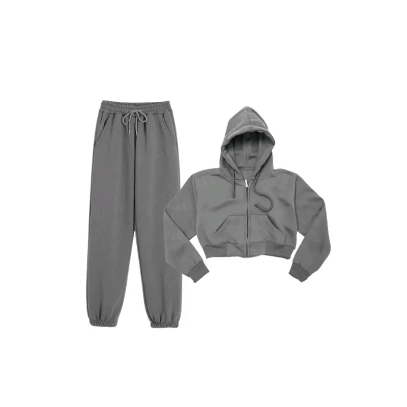 ONE SET HOODIE ZIPPER  CROP+CELANA JOGER SWEATPANTS POLOS Wanita 7
