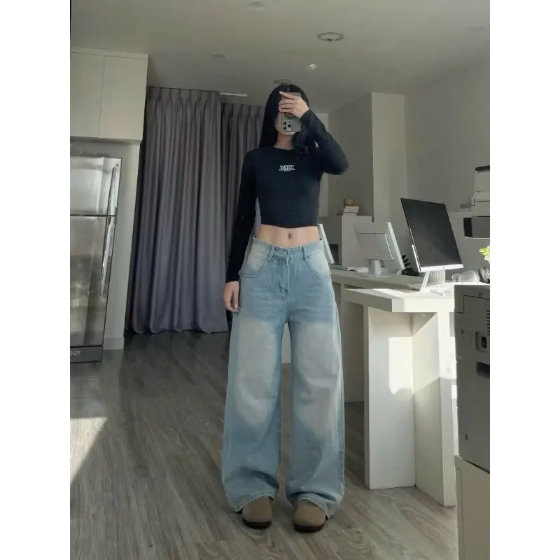 Quần jean bò ống rộng suông xuông nữ jeans cạp cao phong cách jeanshop_0603 ms14 Pants Women 4