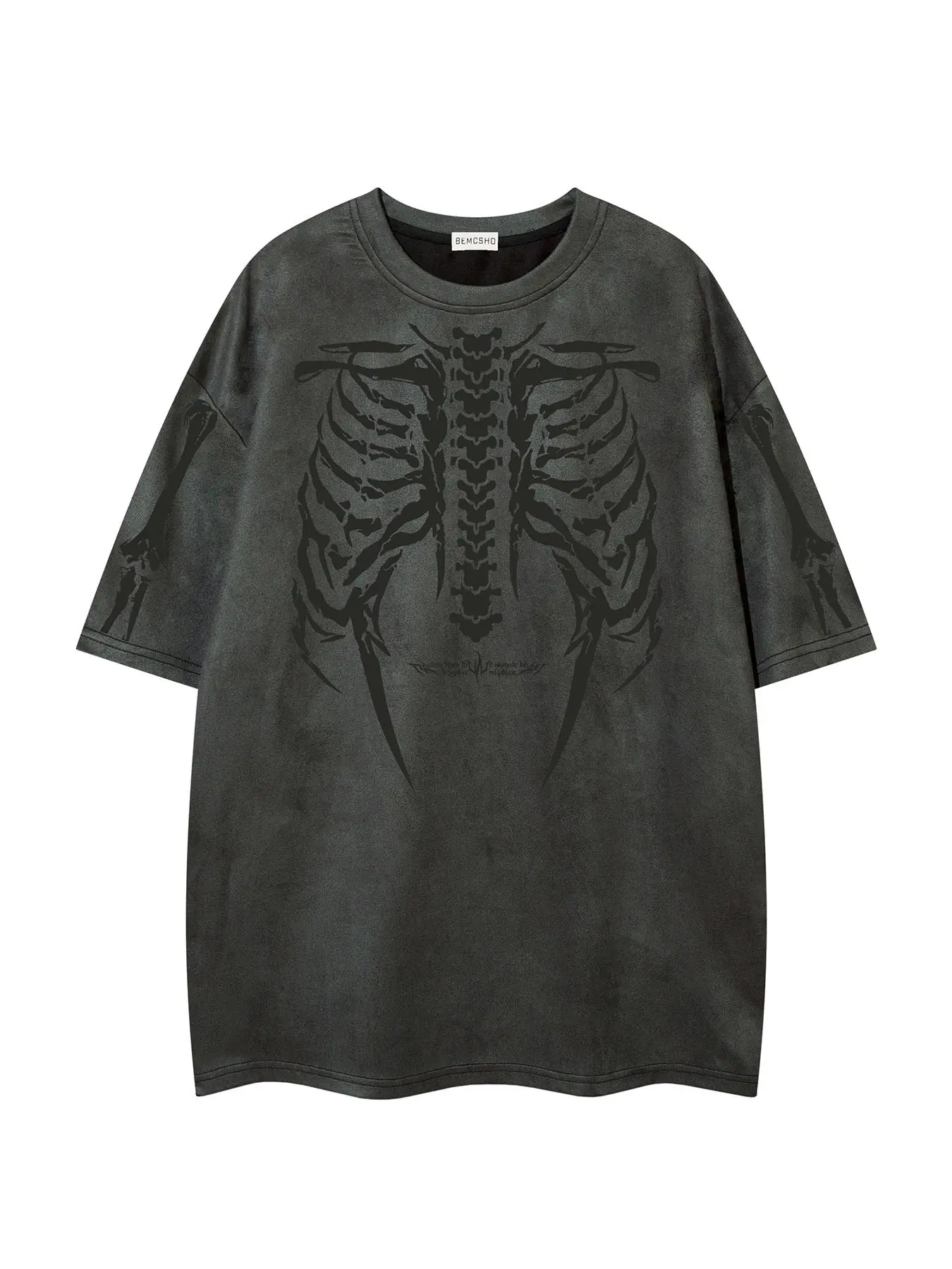Men's American Retro Style Letter & Skeleton Print Half Sleeve Tee, Loose Casual Comfy Round Neck T-shirt for Summer, Fashion Men's Top for Daily Wear