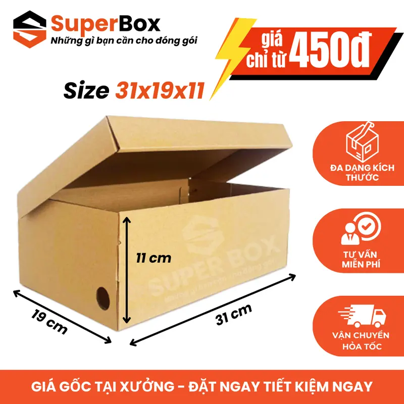 31x19x11 Combo 10  hộp carton đựng giày Super Box hộp đóng nắp cứng cáp bảo vệ giày 0