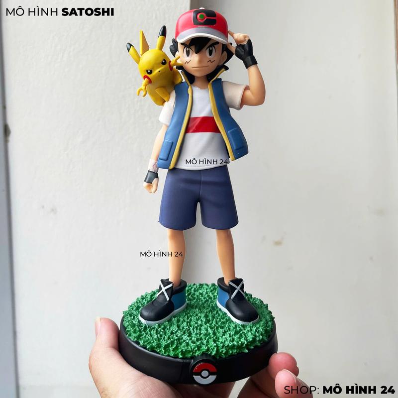 Mô hình nhân vật Satoshi và Pikachu anime Pokemon đồ chơi trang trí trưng bày cho trẻ em cao 18cm fullbox chất lượng cao