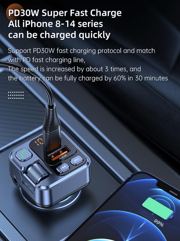 Product Introduction of Car Bluetooth Receiver USB U Disk Read PD20w Fast Charging Digital Display Car Mobile Phone Adapter FM Transmiter For Cellphones 30