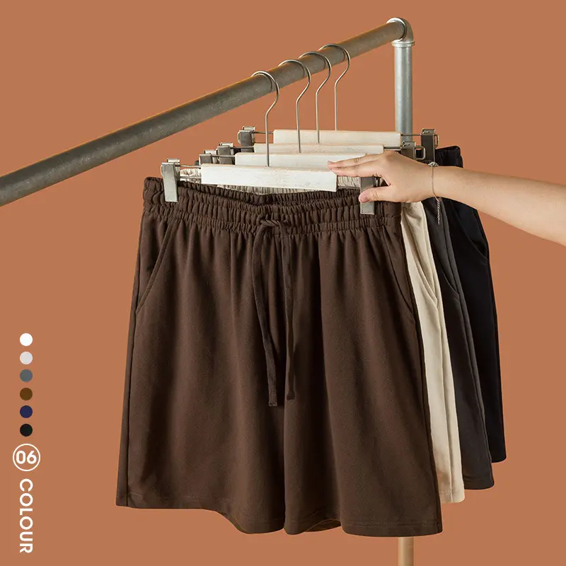 Summer New Cotton Terry Knit Drawstring Elastic Shorts Casual Straight Loose Five-Point Men's Shorts