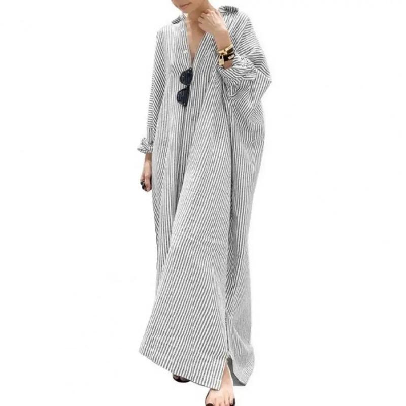 Product Introduction of New Elegant Striped Cardigan Loose Dress Womens Lapel Long Sleeve Long Shirt Dress Ladies Stripe Print Button Up Cardigan Dress 6