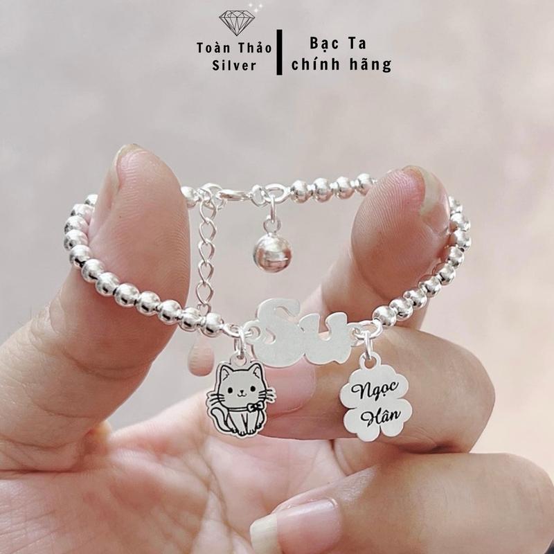 L187 Lắc bi treo chuông con giáp khắc tên theo yêu cầu cho bé, chất liệu bạc