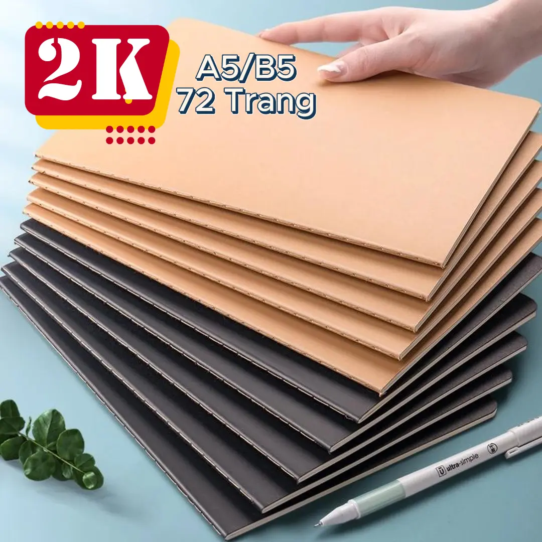 Sổ Khâu Gáy 72 Trang cả bìa (36 Tờ) A5 / B5 Kim Đông - Bìa Đen Nâu Sang Trọng - Ruột Tập Đa Dạng ( Kẻ Ngang, Caro, Trắng )