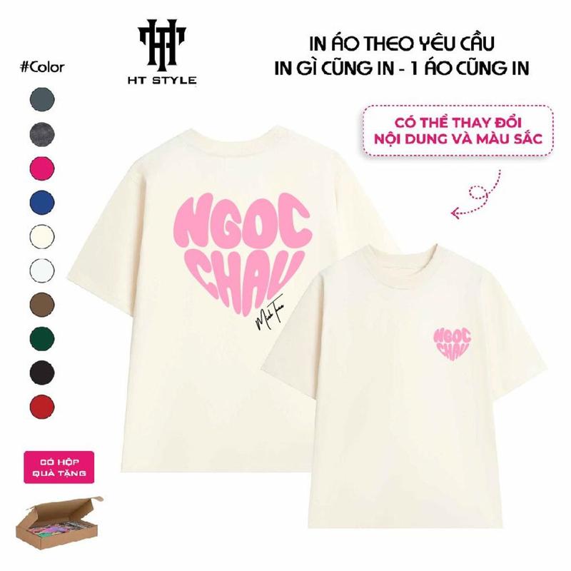 [ÁO IN THEO YÊU CẦU] Áo cotton 1oo% 250gr in tên hình trái tim theo yêu cầu full box 1