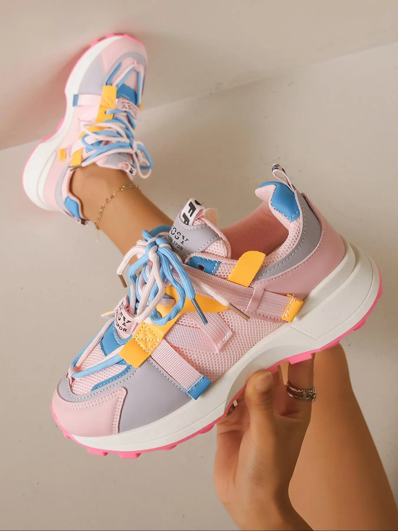 Women's Fashionable Plain Color Lace Up Platform Sneakers, Casual Comfortable Breathable Sports Running Shoes, All-match Round Toe Chunky Sneakers for Daily Wear
