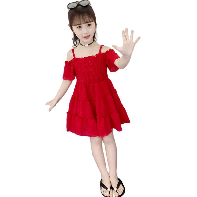 Váy Bé Gái, Chất Liệu Voan Trễ Vai, Màu Trơn Thích Hợp Cho Bé 3-5-7-8 Tuổi, Váy Công Chúa Bé Gái, Phong Cách Phương Tây, Hàng Mới Về Cho Mùa Hè 6