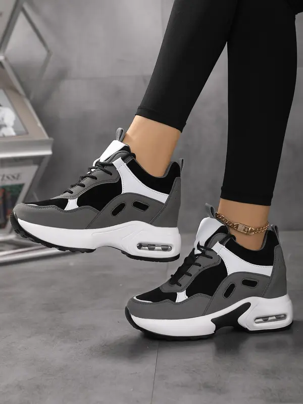 2024 Women's Colorblock Lace Up Low Top Trainers, Casual Comfortable Breathable Mesh Sports Walking Shoes for Summer 2024, Chunky Sneakers for Travel 3