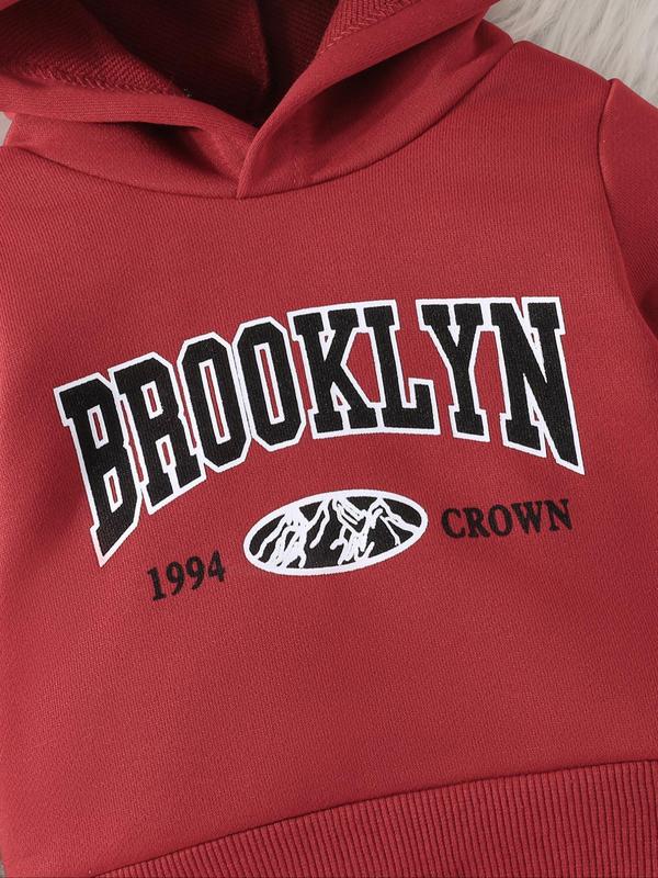 Baby's 2pcs Letter Print Hoodie & Jogger Pants Set, Long Sleeve Hooded Top & Elastic Waist Sweatpants, Casual Spring & Fall Outfits Clothes For Infant Toddler Kids 8