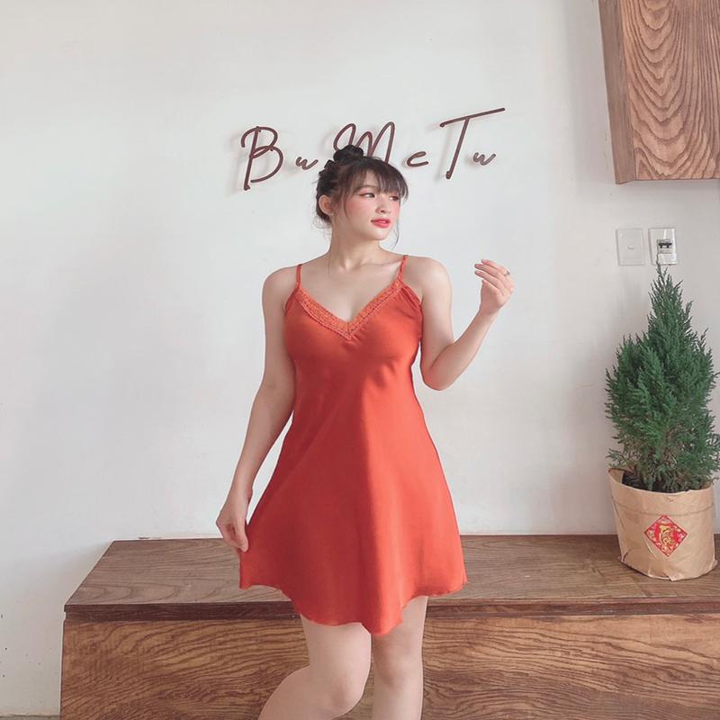  Váy Ngủ 2 Dây Hisexy Mặc Nhà Lụa Satin MD07 
