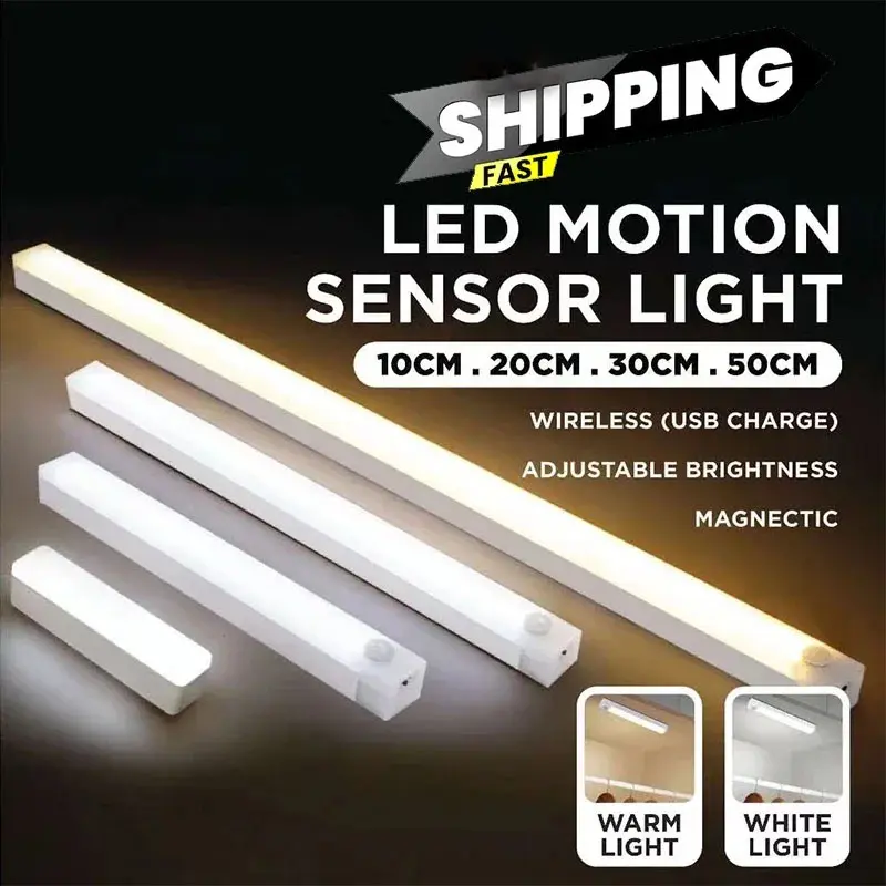 50cm/30cm/20cm Wireless Rechargeable LED Motion Sensor Cabinet Light - Ideal for Closet, Kitchen, Wardrobe, Stairs - Battery Operated Night Jmax