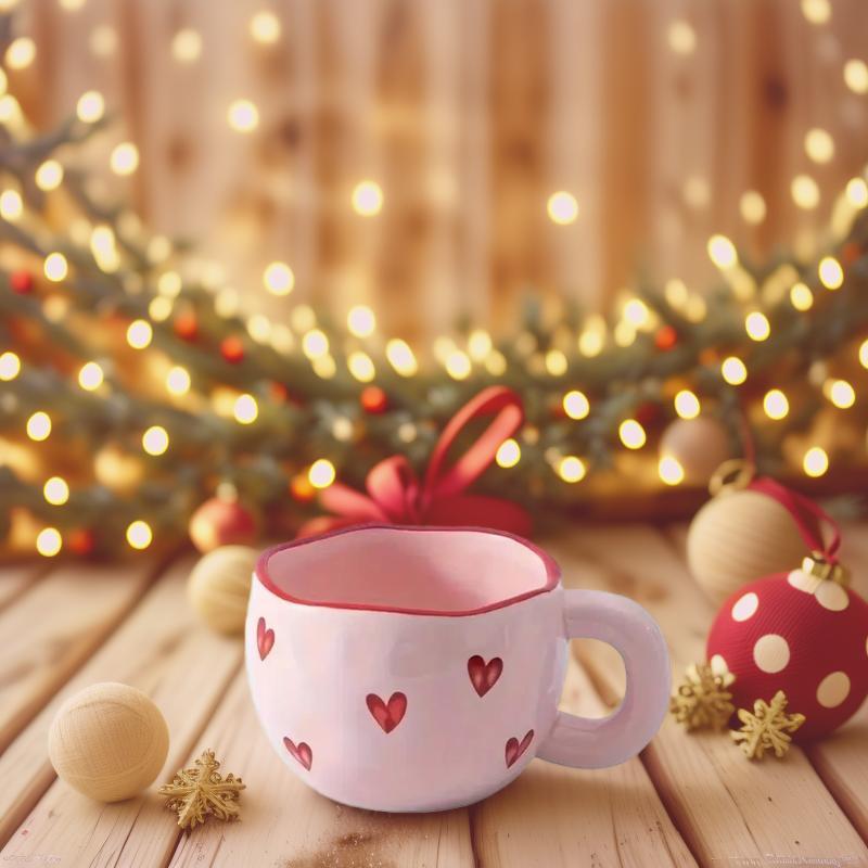 Product Introduction of Heart Pattern Ceramic Coffee Cup, 7.4oz Creative Heart Pattern Coffee Mug, Tea & Milk Mug, Sweet Camping Cup, Ideal Gift for Home & Office 3