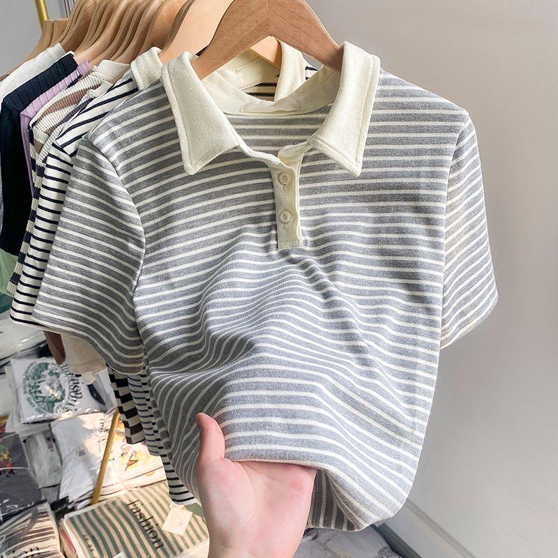 Product Introduction of Áo Thun Có Cổ Polo, Sọc, Dáng Rộng, Ngắn Tay, Bé Gái, Phong Cách Hàn Quốc, Áo Ngắn Tay 22