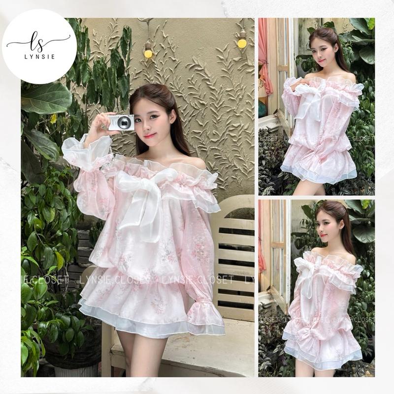   Rosie Dress  Váy tơ hoa trễ vai bèo nhún bơ ngực dáng bồng xinh yêu  Ảnh thật by Lynsie  