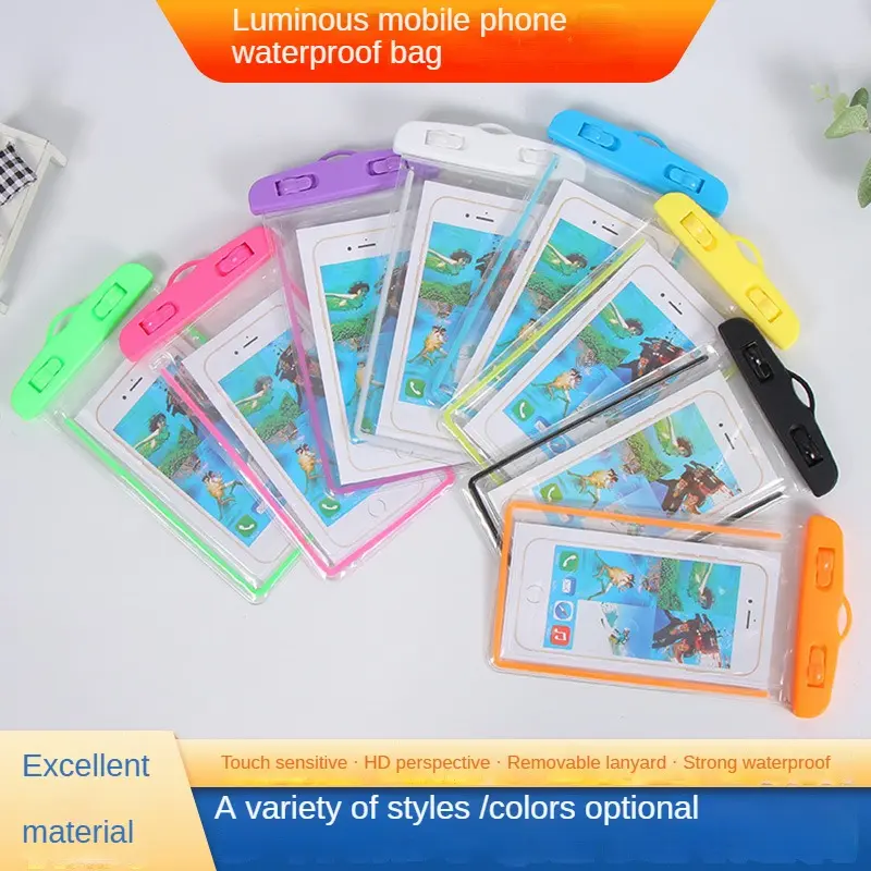 Luminous Fluorescence Mobile Phone Waterproof Bag Solid Color Transparent Outdoor Cellphone Protection Bag Drifting Swimming Cellphone Waterproof Cover