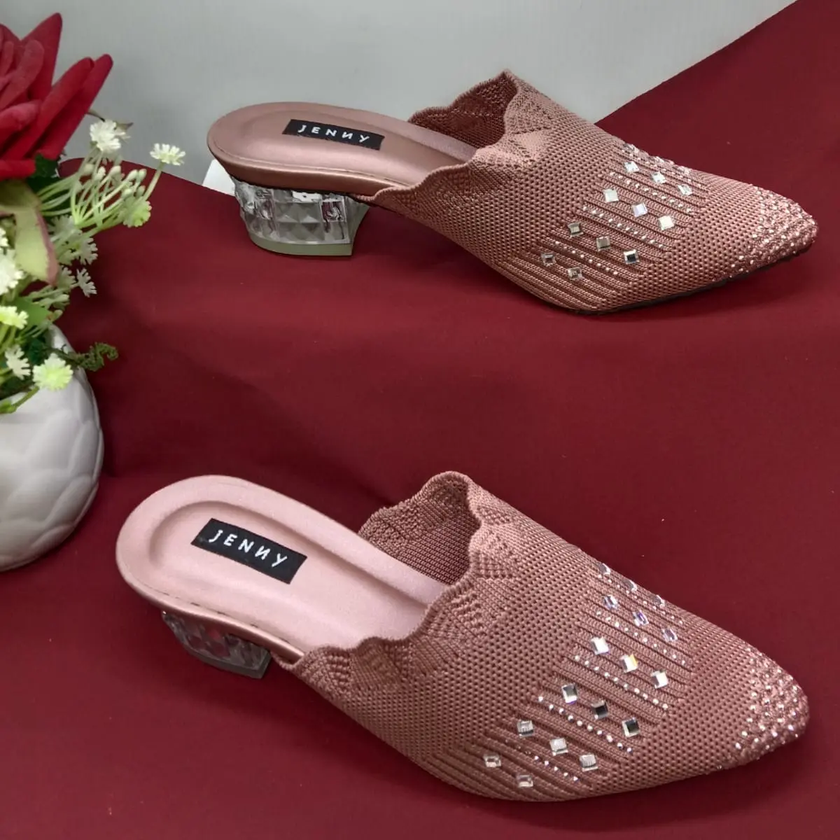 SANDAL HEELS MUTE HAK KACA 5CM  BAPAU RAJUT IMPORT
