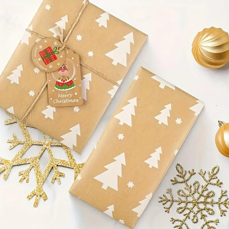 Christmas Tree Pattern Gift Wrapping Paper, 1 Count Gift Wrapping Roll, Gift Wrapping Supplies for Party, Holiday, Christmas Party, Stocking Filler 4