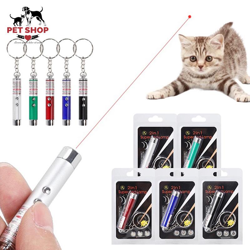 Gậy mèo ngộ nghĩnh bằng laser, Bút chiếu laser 2 Trong 1 màu đỏ với đèn LED trắng vui nhộn, đồ chơi cho chó mainan kucing
