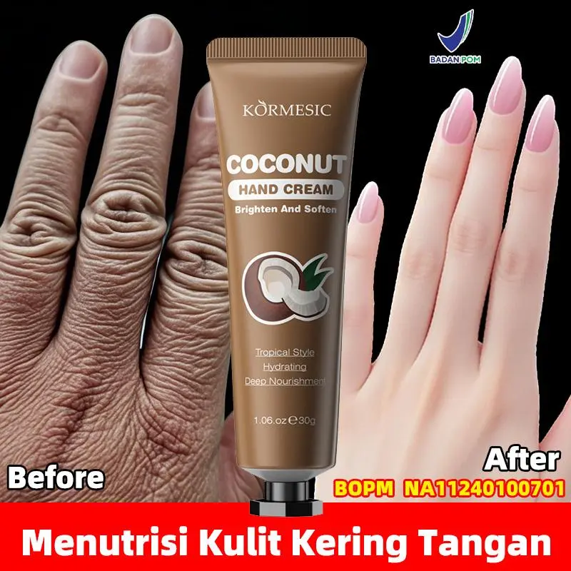 Coconut Hand Cream 30g BPOM Anti Keriput Krim Tangan Anti Keriput Coconut Oil Perbaikan Anti Kerut Kering Dan Kasar Pemutih Kulit Badan Permanen Moisturiz Hand Cream Krim Tangan Anti Keriput Tangan Menutrisi Kulit Kering