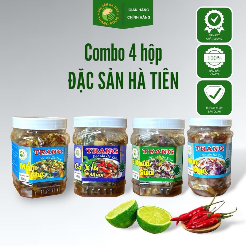   TRANG FOOD  Combo 4 hộp - 1 Cà xỉu xanh muối nước mắm + 1 Mắm ghẹ + 1 Ba khía sữa muối nước mắm + 1 Mắm mực - Đặc sản Hà Tiên - Cay 