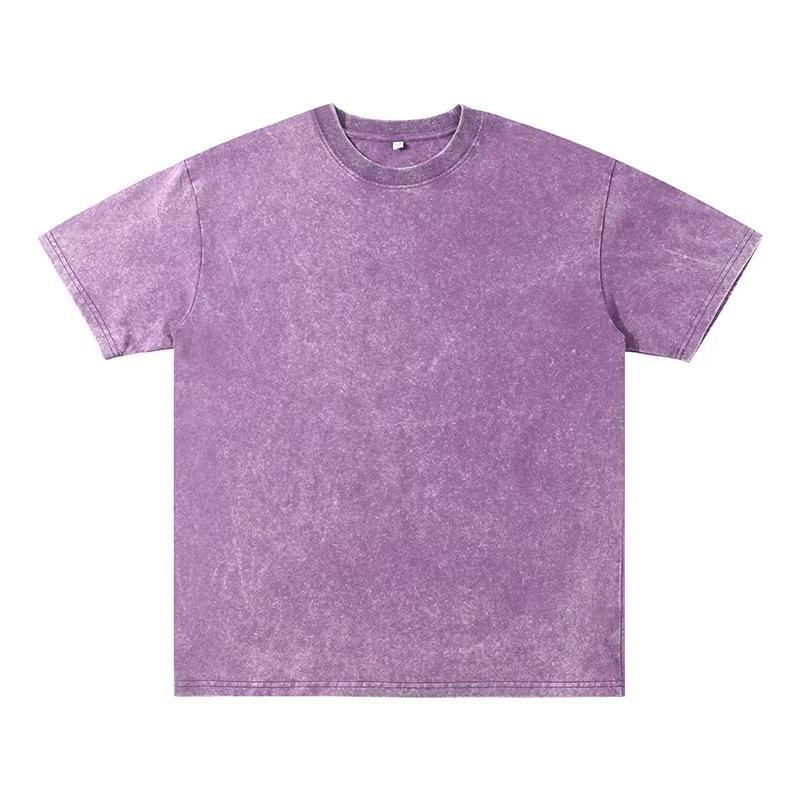 Product Introduction of 230G Heavy Washed Distressed Short-Sleeved T-shirt Men's All-Match Solid Color Loose round Neck 17